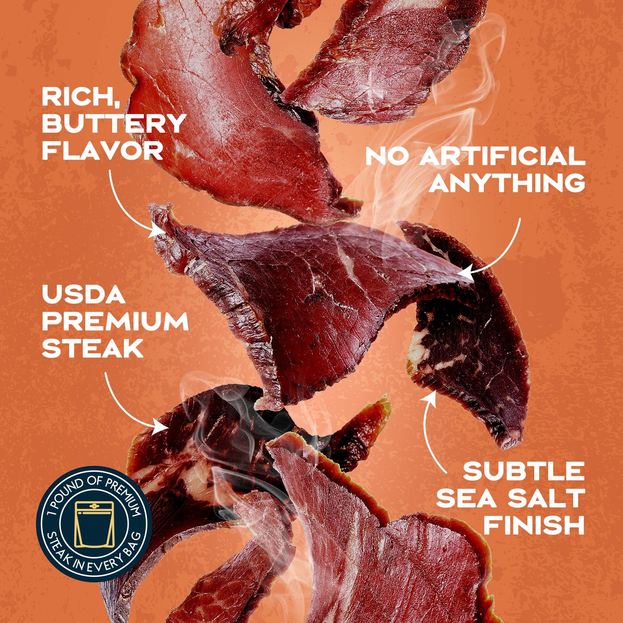 Rich, Buttery Flavor - No Artificial Anything - USDA Premium Steak - Subtle Sea Salt Finish
