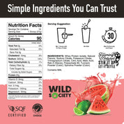 Nutrition facts for Clear Whey Isolate Protein with Electrolytes in Watermelon Lime flavor with serving suggestions