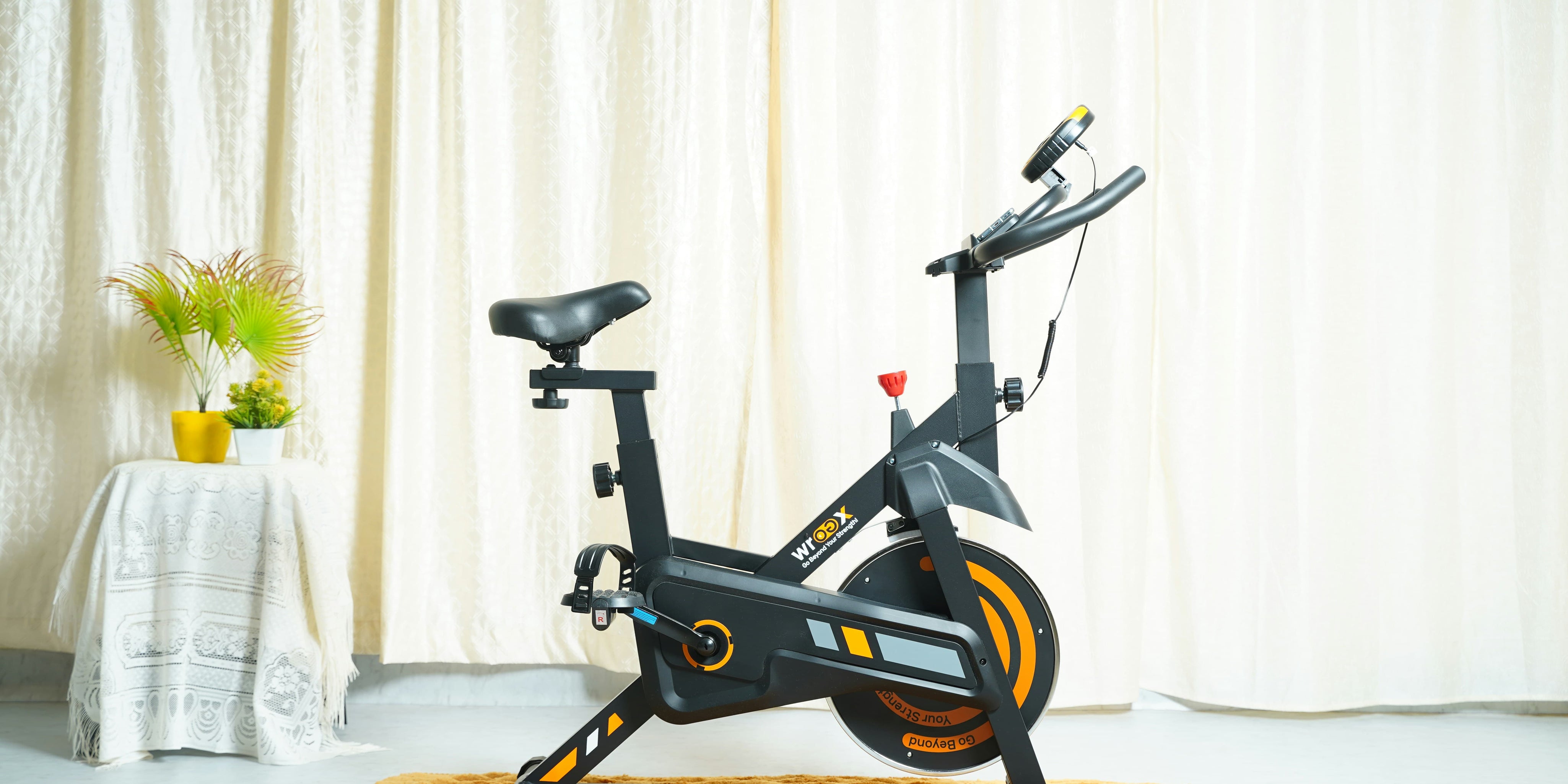 A stationary bike perfect for use in an exercise bike workout for seniors