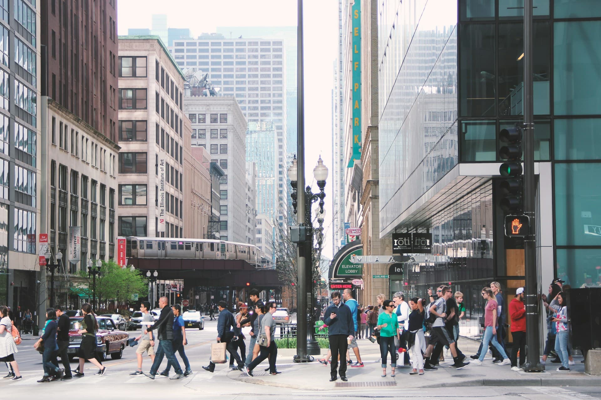 Busy man crossing city street thinking about protein goals