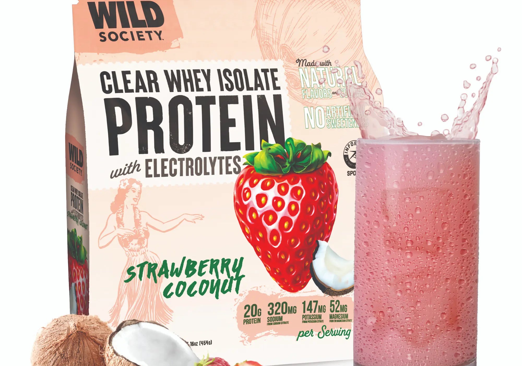 Strawberry Coconut Clear Whey bag and pink drink