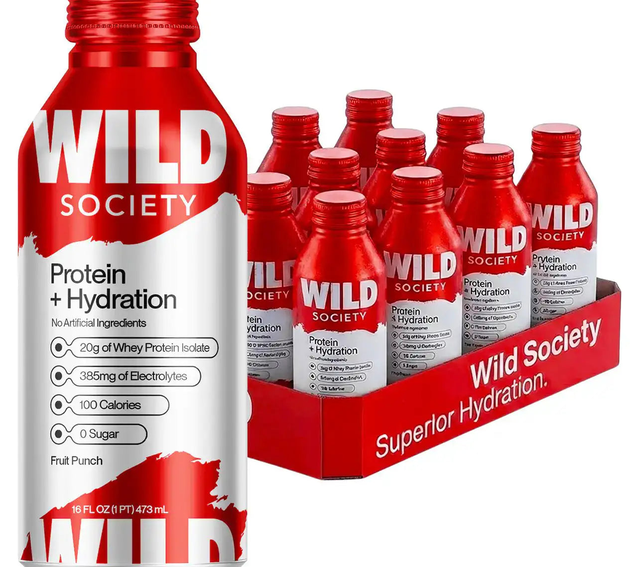 Fruit Punch Protein + Hydration bottle and case