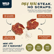 Advertisement for Wild Society steak with text highlighting features and benefits.