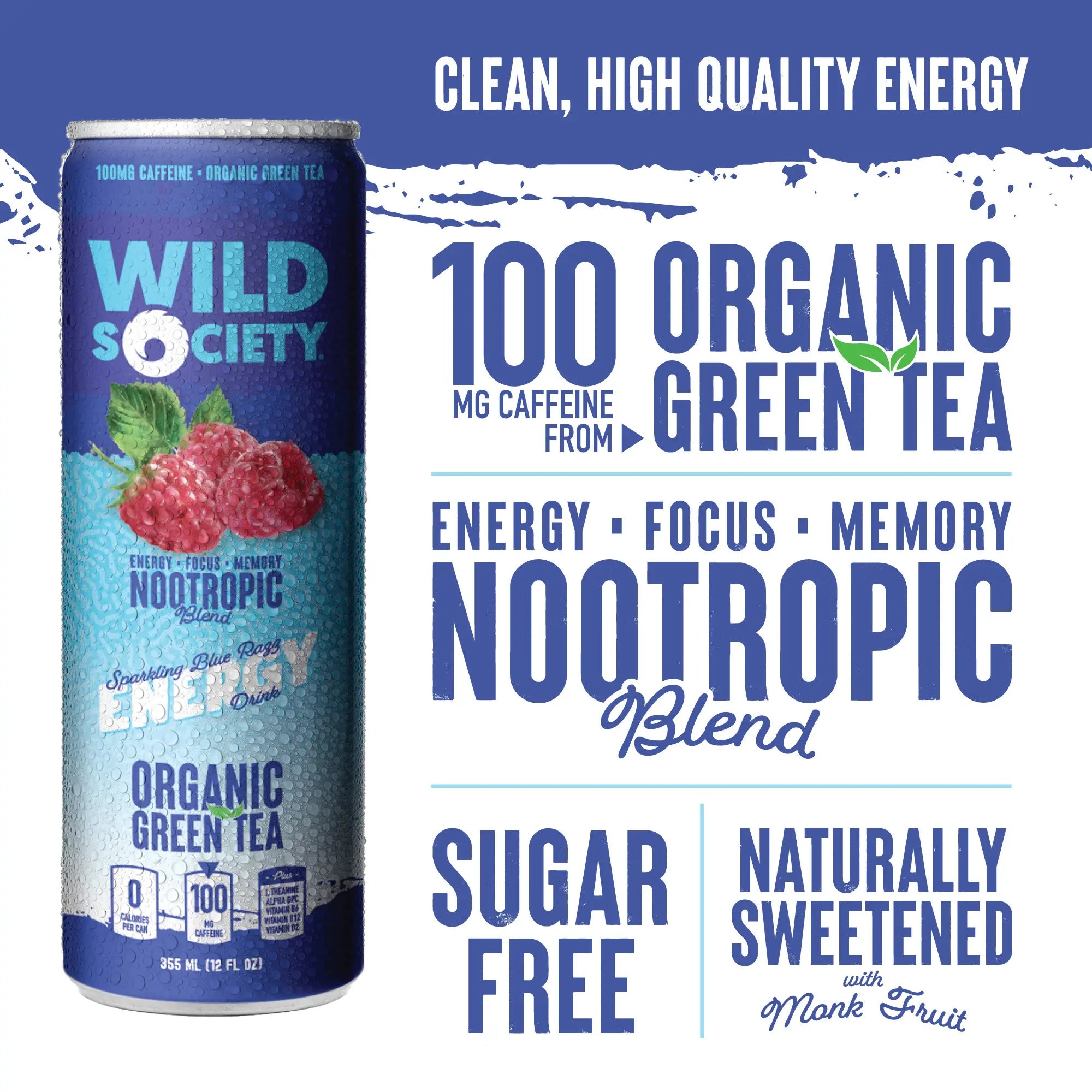 clean high quality energy drink - organic green tea 100mg caffeine - nootropics