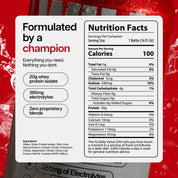 Nutrition facts label on a red background with product details.