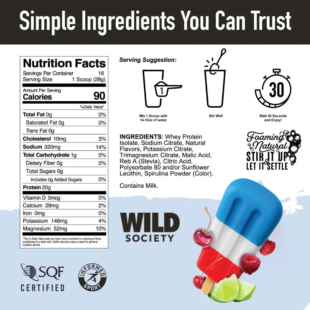 Nutrition label and packaging of a Wild Society product with ingredients listed.