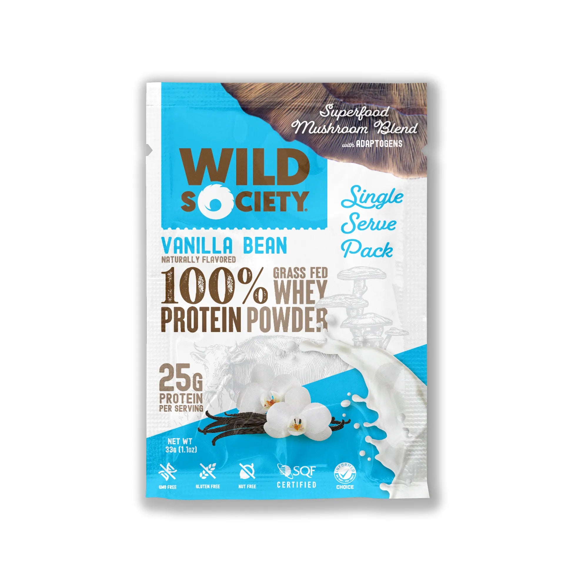 Grass-Fed Whey Single Serve - With Superfood Mushroom Blend - Vanilla Bean 