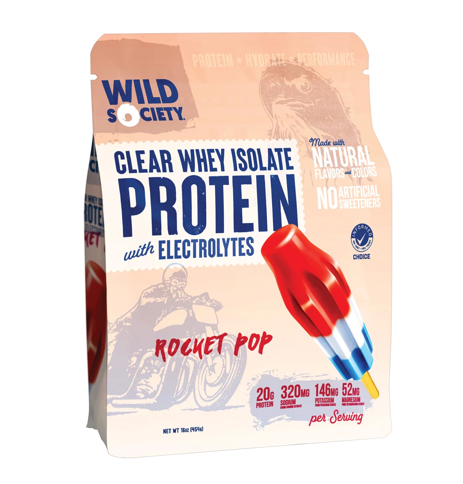 CLEAR WHEY ISOLATE With Electrolytes - Made With Natural Flavors and Colors - No Artificial Sweeteners - Rocket Pop - WILD SOCIETY