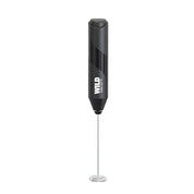 Black handheld milk frother with 'WILD' branding on a white background